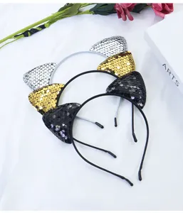 Glitzer Pailletten Katzenohren Haarreif Set, süßer Haarschmuck für Party und tägliche Deko.