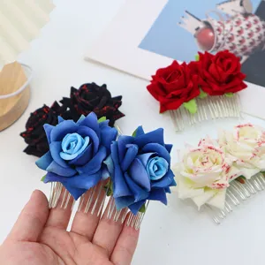 Halloween künstliche Rose Blume Metall Haarkamm mehrfarbiger Haarschmuck für Party Stil