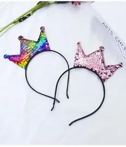 Children sequin crown headband cute hair accessories for party performance decor 2pcs
