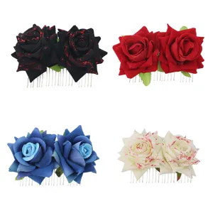Halloween Simulationsrose Blumen Metall Haarkamm mehrfarbig Party dekoratives Haarzubehör