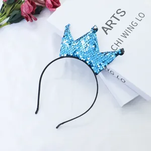 Children blue sequin crown headband cute party hair accessories decorative props for kids