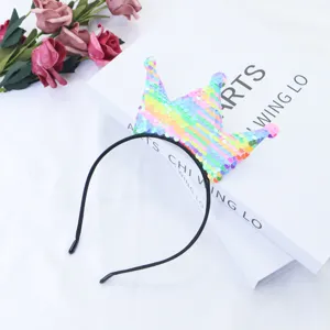 Detailed view of the colorful sequin crown headband, elegant party hair accessory.