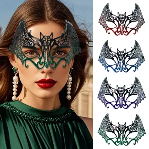 Sexy Mysterious Iron Rhinestone Bat Masquerade Mask Hollow Metal Filigree Half Face Eyemask For Halloween Carnival Costume Party Women