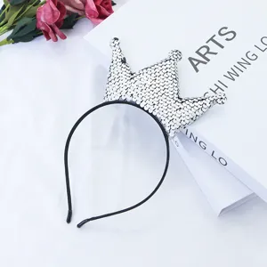 Children silver sequin crown headband cute hair accessories for party and performance decoration