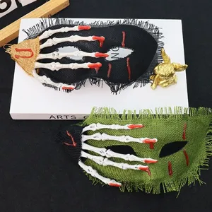Halloween Horror Skull Hand Burlap Bloody Half Face Mask PVC Costume Party Props Haunted House Decoration Accessories