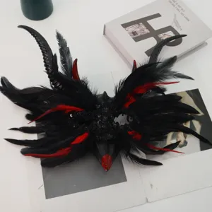 Gotische schwarz rote Feder Halbgesicht Maske Maskenball Kostüm Cosplay Requisiten Ästhetik