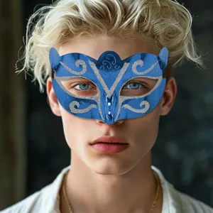Venezianische Maske Karneval Halloween Party halb Gesicht blau Glitzer Kostüm Verkleidung