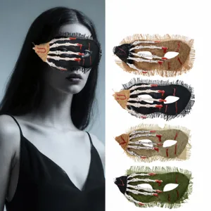 Halloween creepy skeleton hand burlap bloody half face mask for cosplay party event
