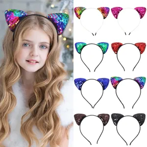Cartoon Pailletten Katzenohr Stirnband Glitzer Haarreif Kinder Bühne Party Kostüm Dekoration Requisite Haarschmuck