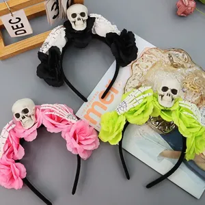 Halloween Skull Flower Headband Gothic Dark Party Hair Hoop Costume Cosplay Prop