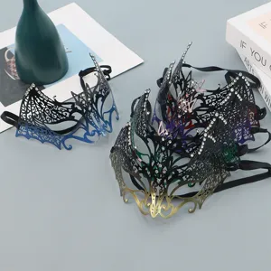Metal masquerade bat mask with rhinestones, half face sexy eye mask for carnival party events.