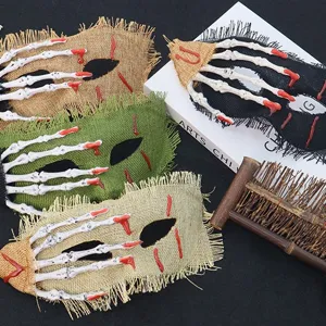Halloween skeleton hand burlap mask bloody half face spooky cosplay party costume prop