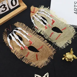 Halloween scary skeleton hand burlap bloody half face mask horror costume party dress up props