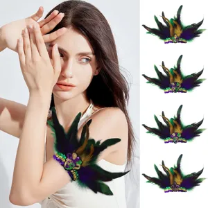 Brazilian Carnival Feather Sequin Armbands Mardi Gras Bracelet Costume Accessory For Party Dance Gold Purple Green