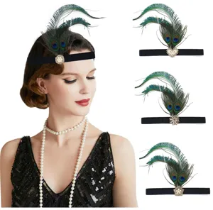 Cerchietto con Piuma di Pavone Anni 20 Vintage Flapper Accessorio Capelli per Festa