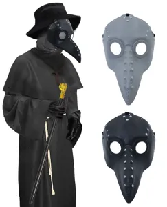 Halloween plague doctor mask set, plastic crow beak cosplay steampunk costume prop for party