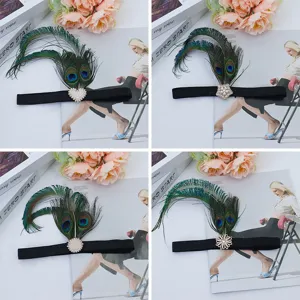 Fascia per capelli con piuma di pavone anni 20 con strass per feste in stile vintage.