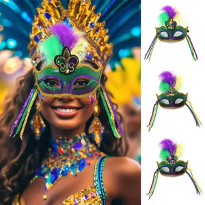 Máscara de Carnaval Brasileño para Mujer Espléndida Lentejuelas Plumas Princesa Fleco Máscara de Mascarada Fiesta Prom Disfraz Utilería