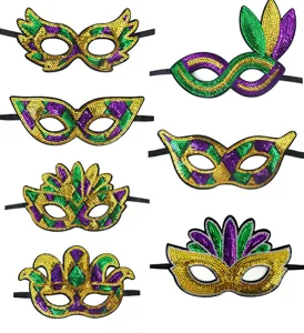 Mardi Gras pailletten masker set, kleurrijke groen paars goud feestmaskers voor carnaval.