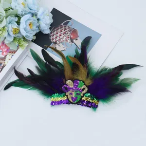 Feather sequin carnival wristband Mardi Gras party festival costume accessory gold green purple