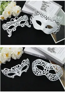 Witte ingewikkelde opengewerkte masker set voor Halloween feest kostuum bal vermomming.