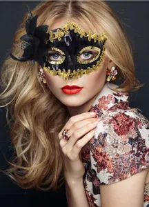 Venetian Halloween masquerade sequin side flower mask, half face plastic eye mask for party.