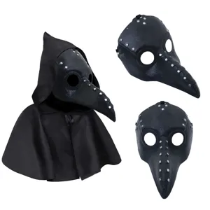 Plague doctor mask set detail steampunk Halloween cosplay black beak mask with hood and rivets