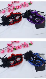 Venetian Halloween masquerade sequin side flower half face plastic party mask for women