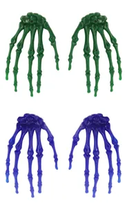 Detailed close-up view of plastic skeleton hands, ideal for Halloween decoration props.