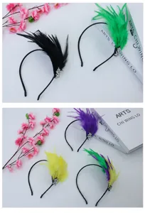 Diadema de plumas accesorios para el cabello de fiesta de carnaval con diamantes de imitacion.