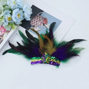 Mardi Gras feather sequin arm cuff green purple festival party wristband accessory