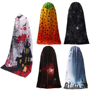 Halloween Digital Print Vampire Witch Cloak For Unisex Scary Pumpkin Bat Spider Web Wizard Costume Props Festival Party Long Robe