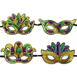 Mardi Gras pailletten masker set kleurrijke carnaval feest oogmaskers voor feestelijke outfit