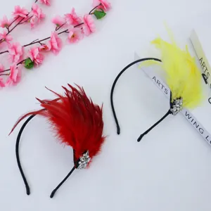Diadema de plumas carnaval fiesta rojo amarillo cristal accesorio cabello baile tocado fest