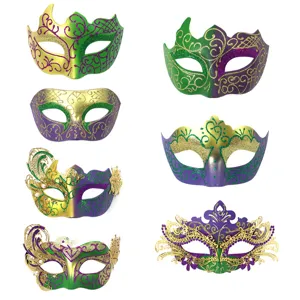 New Orleans Mardi Gras Masquerade Halfgelaatsmasker Geschilderd Glitzer Hol Kunststof Feestmasker Voor Koppels Kostuumrekwisiet