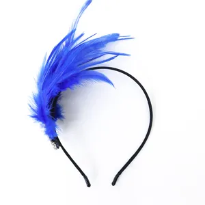 Diadema de plumas azules para fiesta de carnaval, elegante accesorio para el pelo con diamantes.