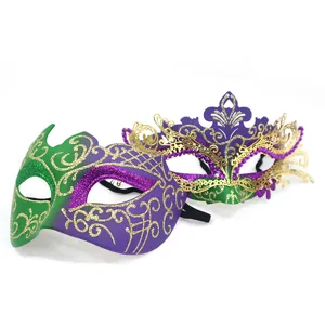 Mardi Gras masker set, kunststof geverfde halfgelaats feest rekwisieten voor koppels.