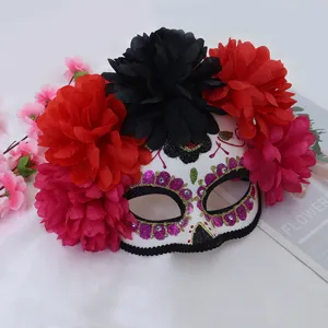 Masque du jour des morts halloween crâne en sucre cosplay costume fête fleurs bal masqué