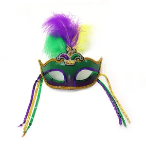 Máscara de carnaval con plumas y lentejuelas para fiesta de disfraces accesorio elegante
