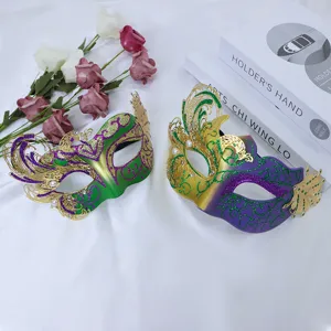 Carnavals masker set, kunststof geschilderde half gelaat feest masker met glitter parels.