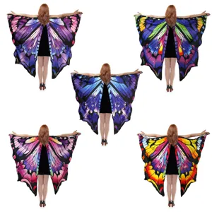 Detailed view of colorful butterfly wing cloak cape, vibrant galaxy gradient festival cosplay prop.
