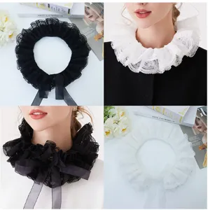 Elegante doppelschichtige spitze falscher kragen abnehmbarer rüschen halsreif für damen.