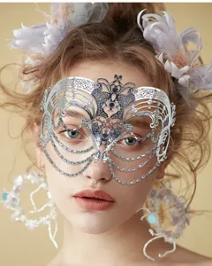 Venetian metal masquerade mask, rhinestone half face party mask for Halloween cosplay.