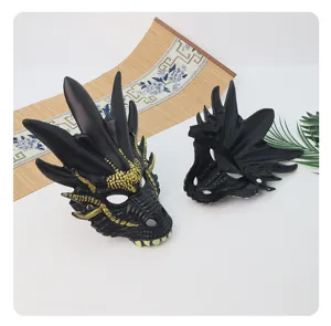 Halloween 3D dragon mask black gold fantasy monster costume party cosplay props scenic view