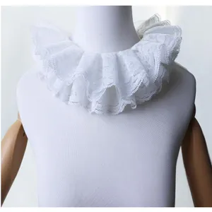 Vintage weisser doppelter Spitzen-Kragen, elegante abnehmbare Halskrause fur Party Kostum