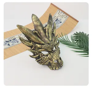 Halloween 3D Dragon Mask Realistic Full Face Rubber Cosplay Costume Party Props Gold