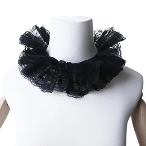 Schwarzer Spitzen Rüschen Fake Kragen Gothic Vintage Halskrause für Party und Ball