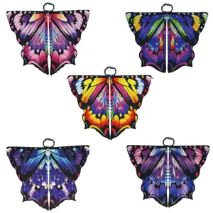 Starry Butterfly Wings Cape Halloween Cosplay Costume Gradient Printed Cloak For Women Stage Performance Props Jewelry