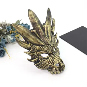 Halloween simulation 3D full face dragon mask party costume role play golden prop decoration