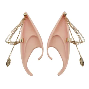 Punk Quasten Kette Elfen Ohren rosa Latex Ohrklemmen Fee Cosplay Party Foto Requisiten Ansicht
